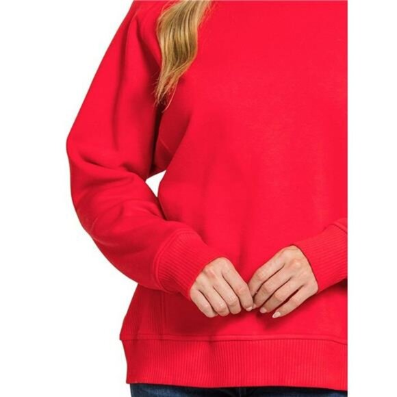 Zenana Fleece Round Neck Ribbed Side Raglan Sweatshirt - Picture 3 of 3
